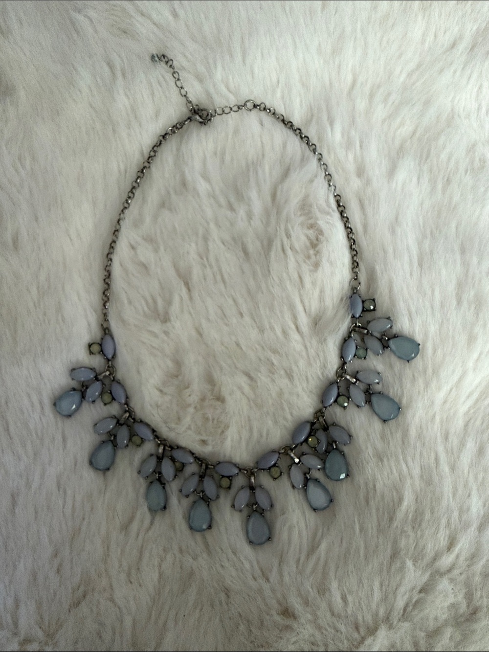 Polished Silver-Tone Blue Teardrop Statement Necklace